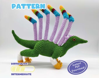 PATRÓN / Patrón de ganchillo Longisquama / Dinosaurio Triásico / ¡Incluye hoja de datos sobre animales! / Regalos para amantes de los dinosaurios