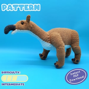 PATROON | Macrauchenia gehaakt pluche | Lama uit de prehistorie uit de ijstijd | Unieke uitgestorven dierlijke amigurumi | Inclusief leuk informatieblad!