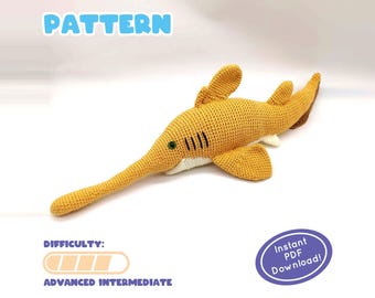 PATTERN | Bandringa Crochet Plush | Spoon-Nosed Shark | Unique Carboniferous Period Sea Creature | Includes Fun Facts Page!