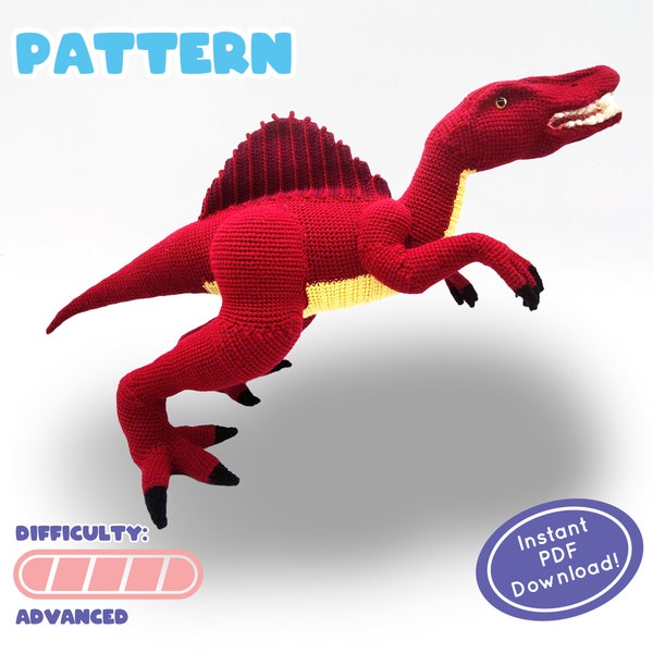 PATTERN | Spinosaurus Giant Crochet Plush | Advanced Challenge | Makes Great Gift For Dinosaur Lovers! | Includes Fun Facts Sheet!