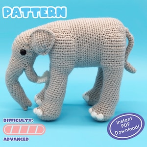 PATROON | Deinotherium gehaakt pluche | Haakpatroon prehistorische olifant | Inclusief informatieblad over dieren! | Cadeaus voor dierenliefhebbers