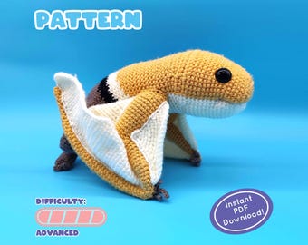 MOLDE | Anurognathus de Crochê para Pelúcia | Adorável Miniatura de Pterossauro | Réptil Voador do Período Jurássico | Inclui Página com Curiosidades!