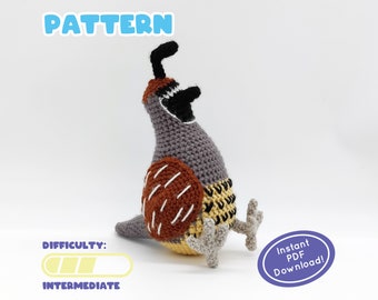 PATTERN | California Quail | Native Wildlife | Intermediate Crochet Pattern | Great For Bird Lovers!