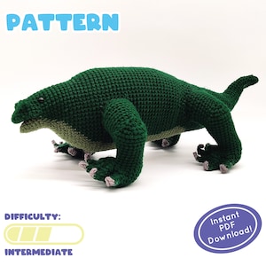 PATROON | Cotylorhynchus gehaakte pluche | Perm-reptiel | Maakt geweldig cadeau voor liefhebbers van paleontologie | Inclusief leuke feitenblad!