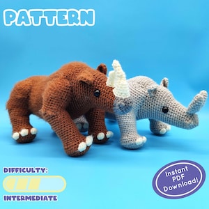 PATROON | Prehistorische neushoorn TWEE PACK haakpatronen | Wolharige neushoorn en titanotherium | Inclusief informatieblad over dieren!