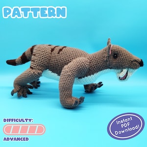 PATROON | Thylacosmilus gehaakt pluche | Prehistorisch sabeltandbuideldier | Uitgestorven zoogdier | Inclusief leuke weetjes!