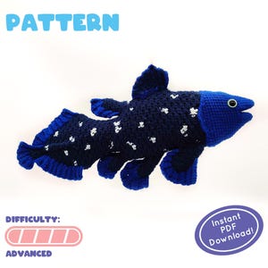PATTERN | Coelacanth Crochet Plush | Ancient Devonian Period Fish | Living Fossil | Unique Paleontology Project | Includes Fun Facts Page!
