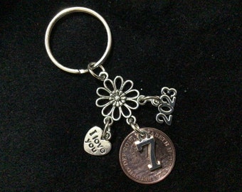 7th anniversary 2017 polished coin keyring with charms for her