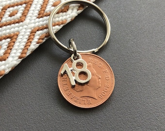 18th birthday or anniversary polished coin keyring with charm dated 2006 perfect for him or her