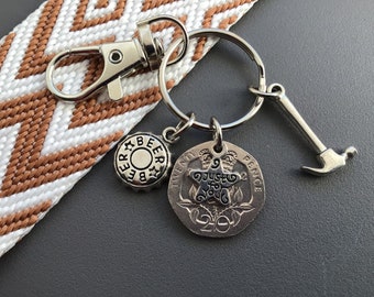 Polished 22nd birthday or anniversary coin keyring gift with charms coin dated 2002 perfect for him of her