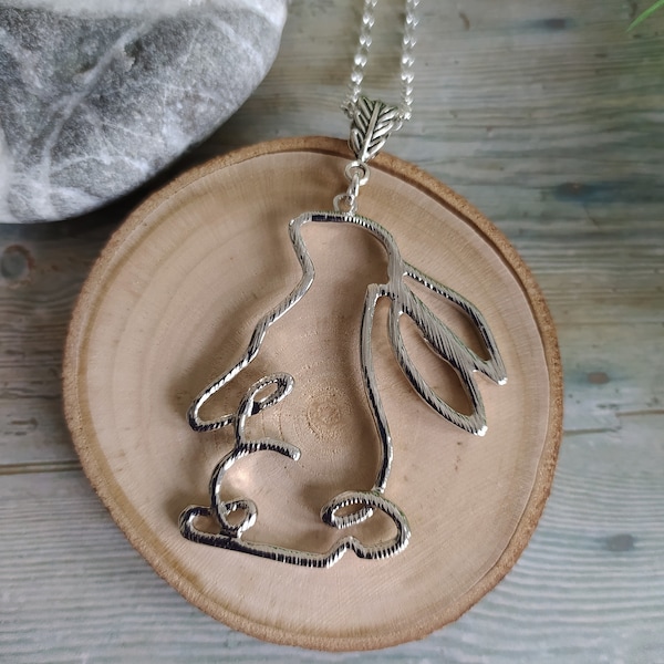 Rabbit Wire craft pendant - Rabbit lover, fertility charm, totem animal, animal lover gift with chain and black neck cord.