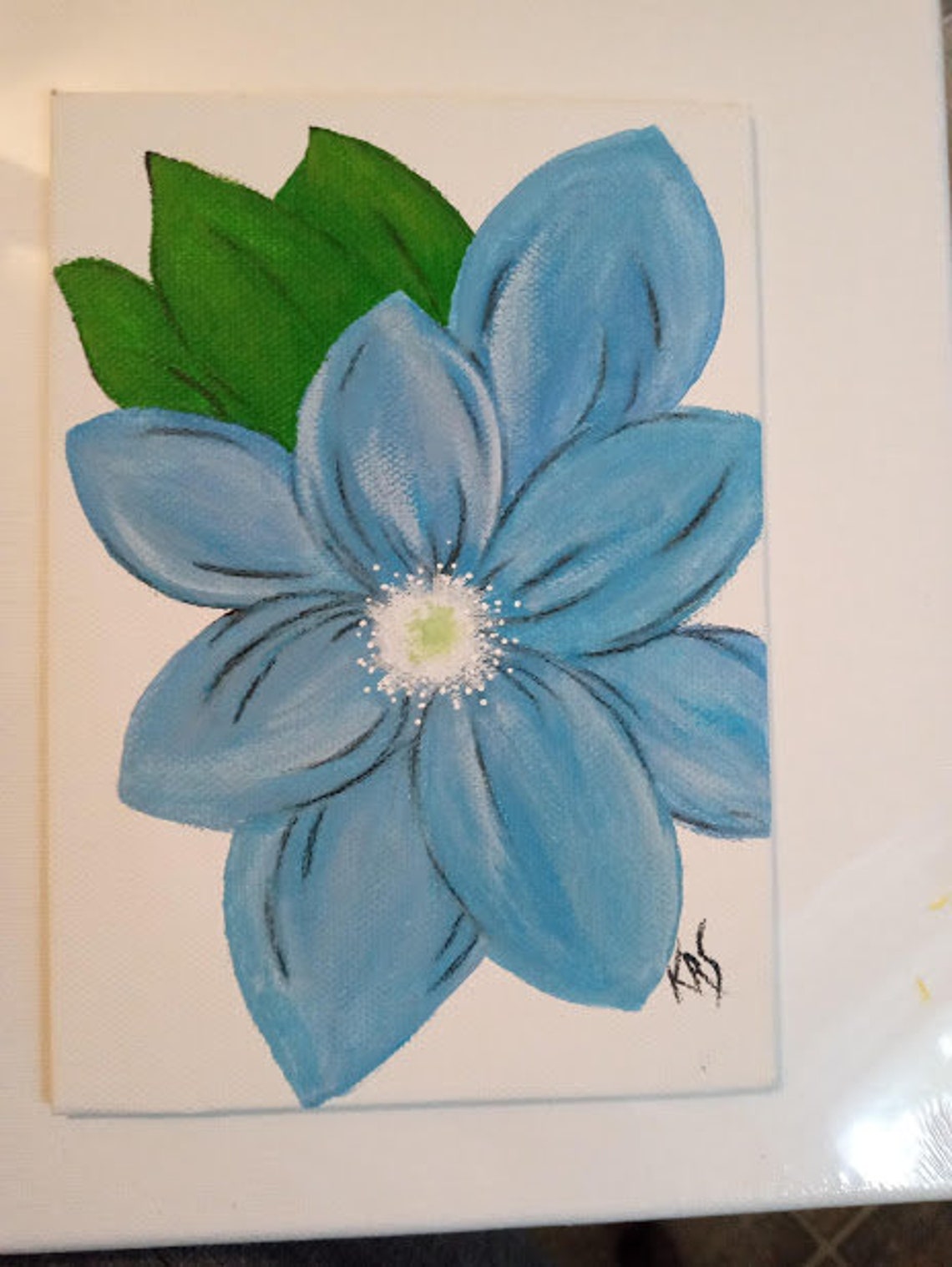 5x7 canvas painting blue flower Etsy