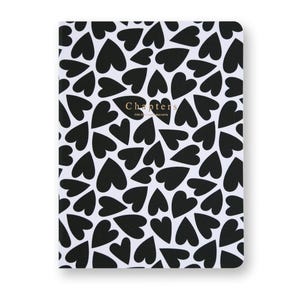 Canvas Notebook, Black & White Hearts