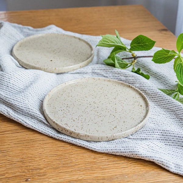 Speckled Plate, Stoneware Dessert Plate, Modern  Handmade Pottery