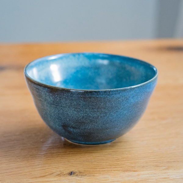 Blue Semi Matte Bowl, For Soup or Salad, Poke Bowl, Stoneware, Modern, Handmade Pottery