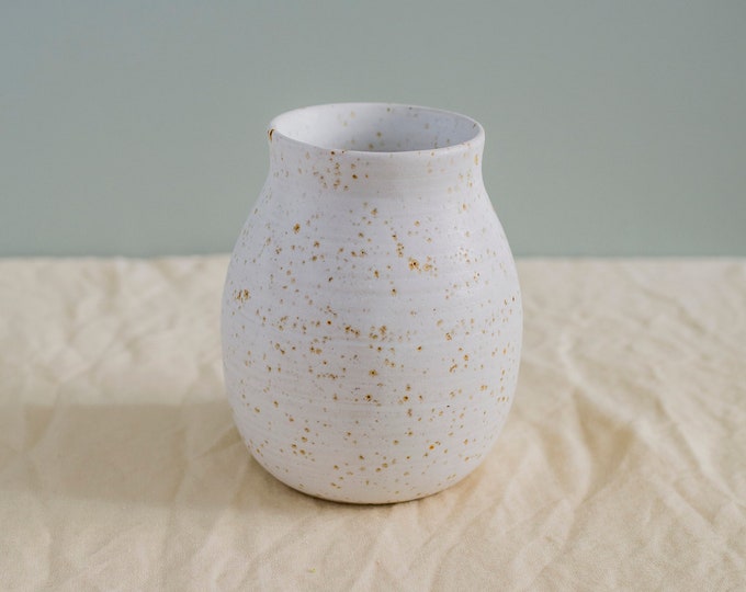 Small handmade ceramic vase, speckled matt white