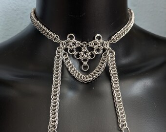 Edelstahl Kettenhemd Valentinstag inspiriert gothic Silber Halskette, Kette Herz Halskette gebunden