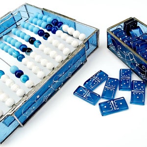 Fused Glass Domino Set/ Blue Domino Set/ Handmade Domino/ Game | Etsy