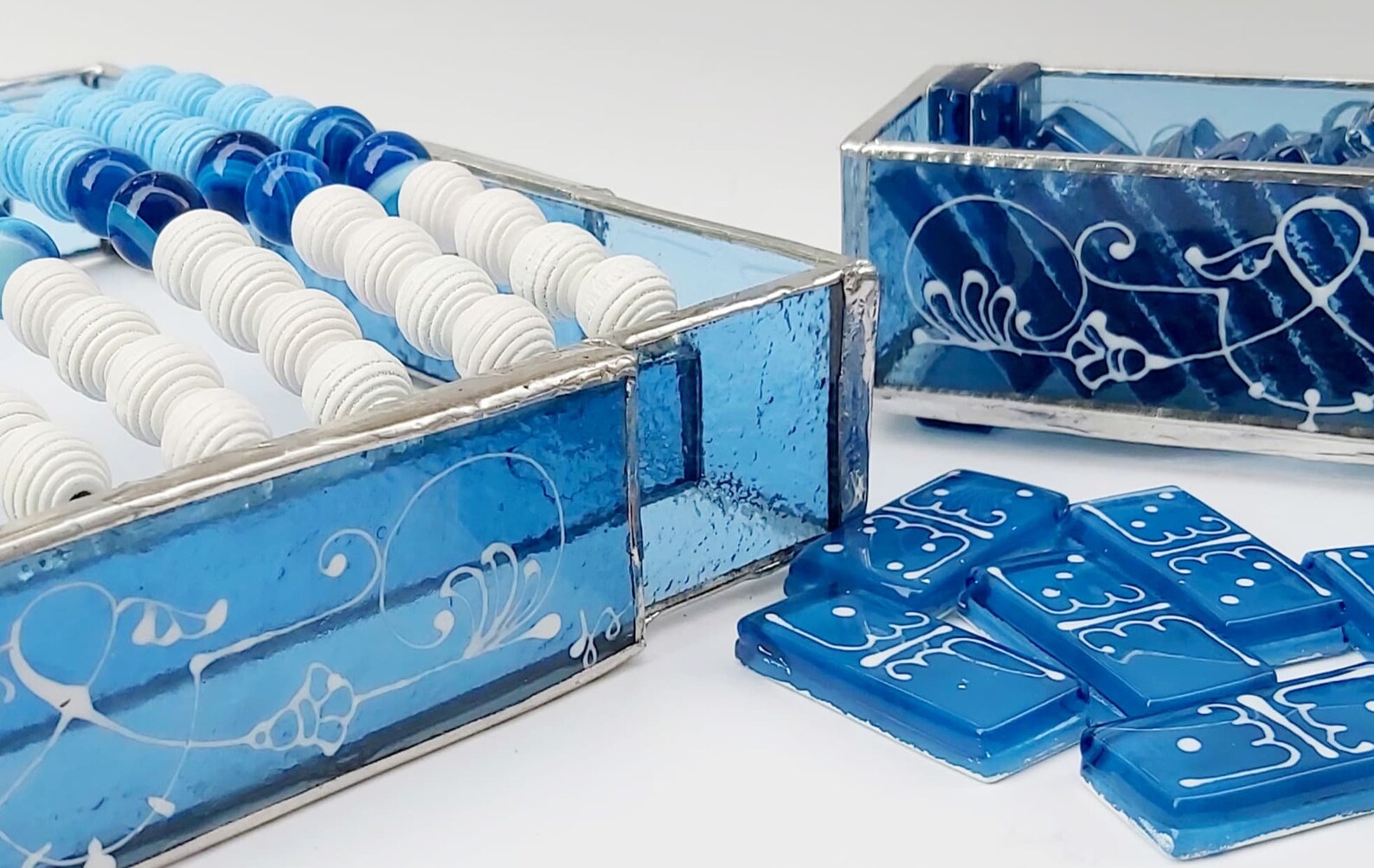 Fused Glass Domino Set/ Blue Domino Set/ Handmade Domino/ Game | Etsy