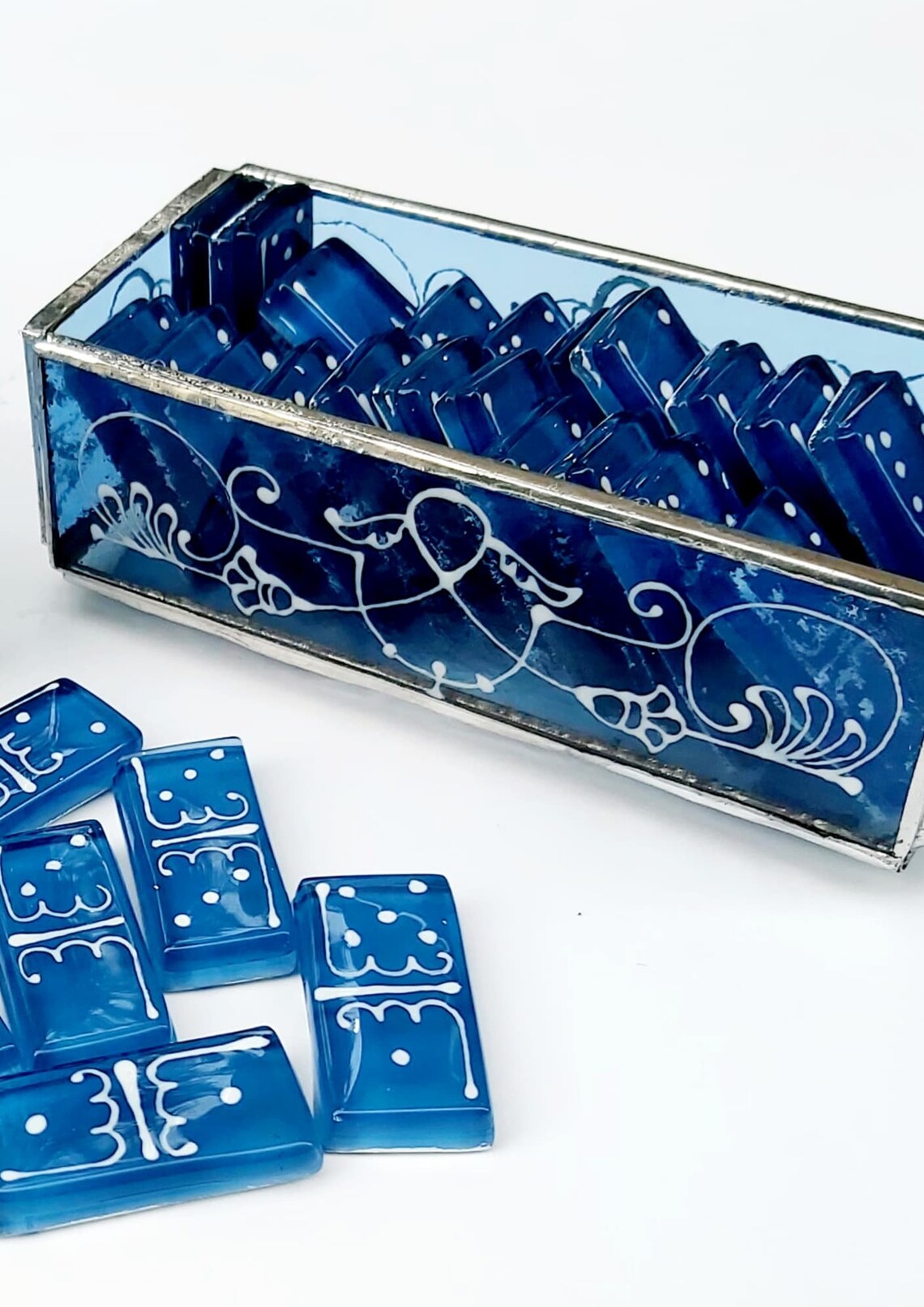 Fused Glass Domino Set/ Blue Domino Set/ Handmade Domino/ Game | Etsy