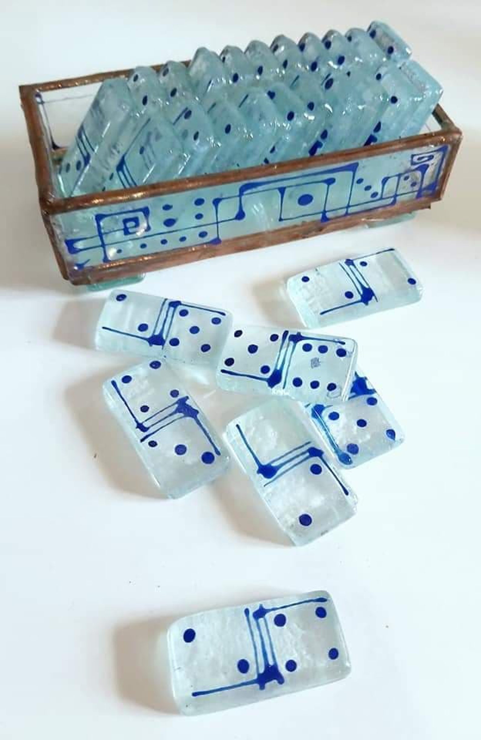 Fused Glass Domino Set/ Blue Domino Set/ Handmade Domino/ Game | Etsy