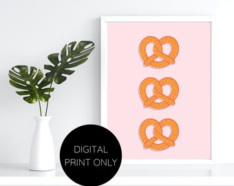 Impresión de pretzels rosados, arte mural preppy (descarga digital)