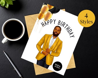 Birthday Card, Black Man, black and gold
