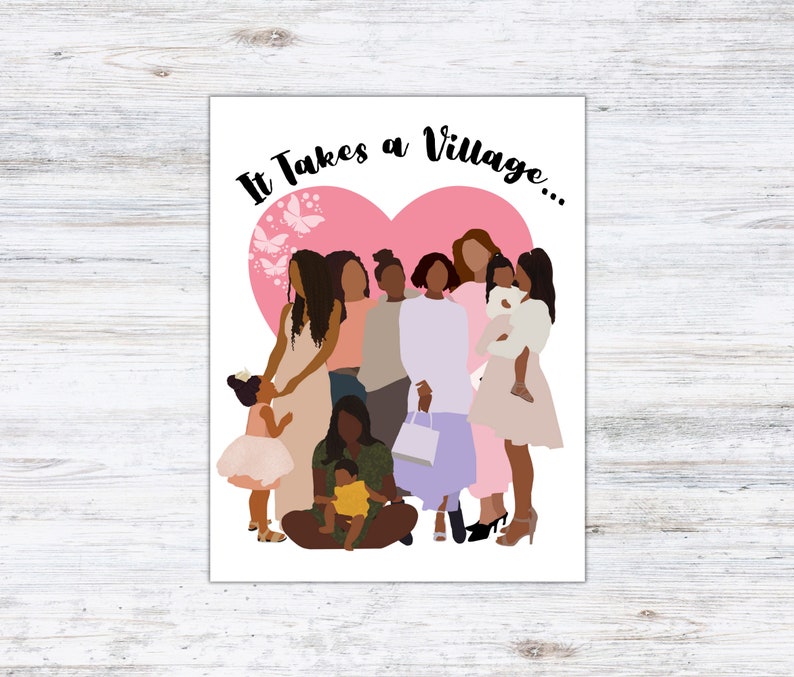 Black Mother's Day Card It Takes a Village, Mom, Aunt, Girlfriends, African American image 2