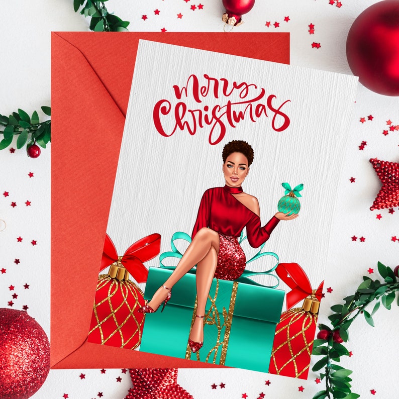 Customizable christmas cards glam african american etsy