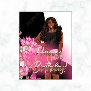 Black Woman Birthday Card: Curvy Girl Illustration