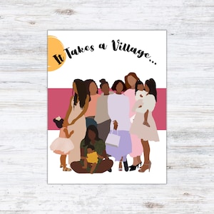 Black Mother's Day Card It Takes a Village, Mom, Aunt, Girlfriends, African American image 1