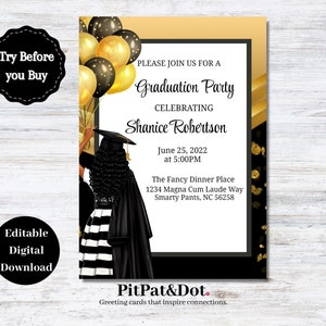 Invito di laurea digitale – Black Girl Graduate / Download immediato