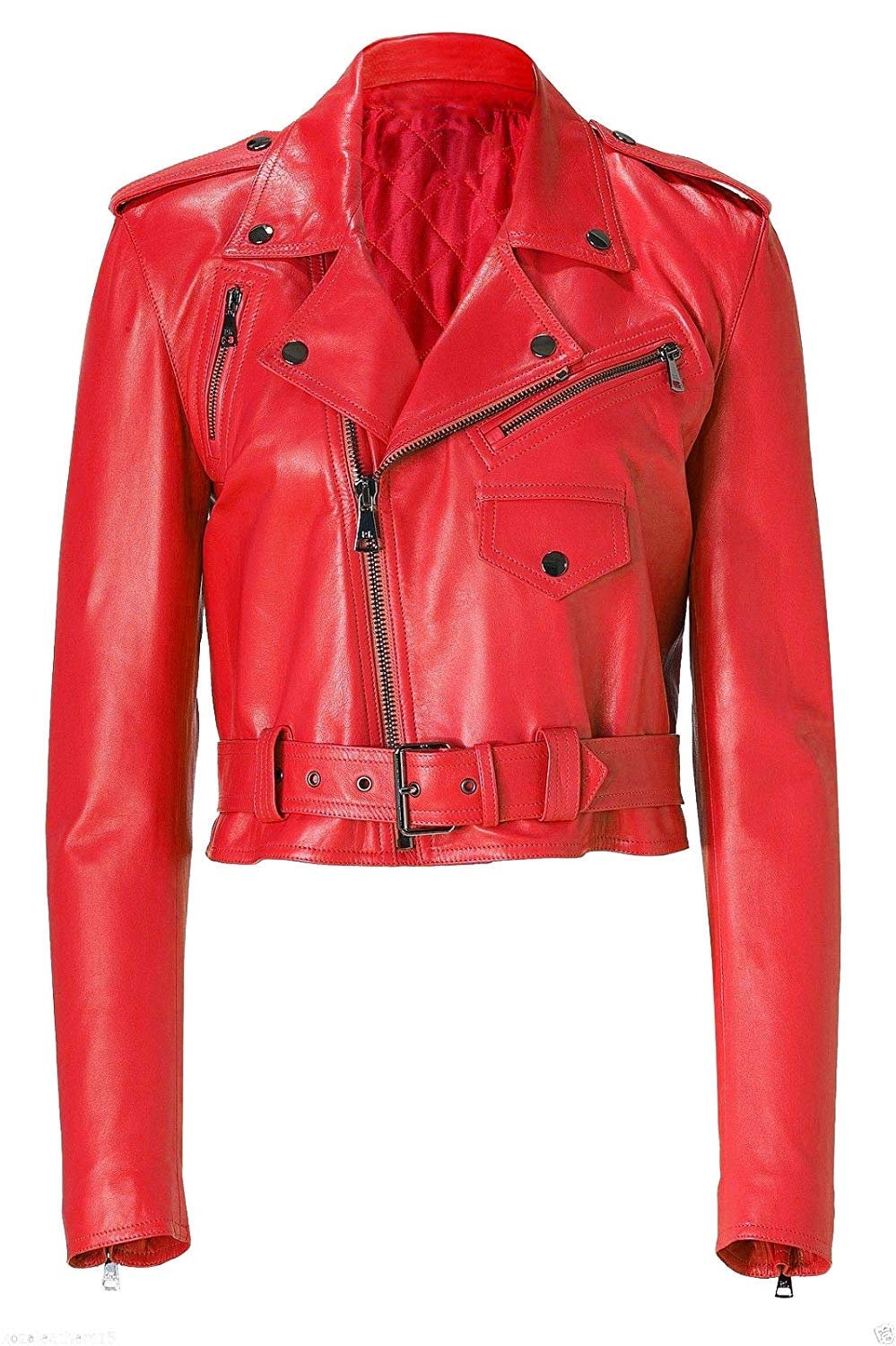 Womens Red Cropped Leather Motorcycle Jacket - Etsy Ireland