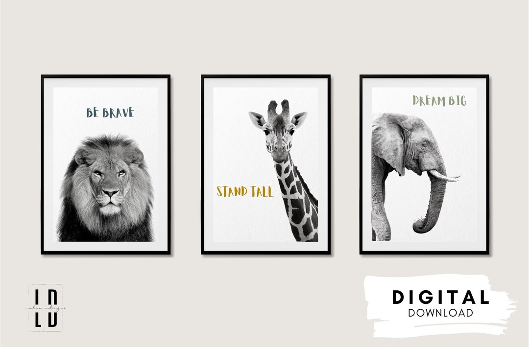 Safari Animals Wall Art Printable Digital Download Set of 3 Etsy