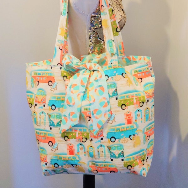 Camping-car fait main / Beach Huts / Surfing Cotton Beach Tie Bag - Bow Sac à main