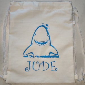 Handmade Personalised Shark Drawstring Swim / Gym Bag/ Backpack