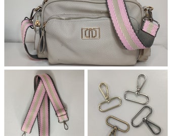 Pink & Beige Stripe Crossbody Adjustable Bag / Purse Straps