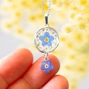 Forget me not sterling silver necklace, real forget me not pendant, forget me not jewellery, forget me not jewelry, forget me not gift