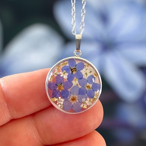 Forget me not sterling silver pendant, forget me not gift, forget me not necklace, real forget me not jewellery, real forget me not jewelry