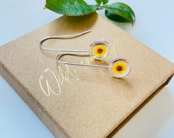 Sunflower earrings, sterling silver sunflower earrings, sunflower jewellery, sunflower jewelry, sunflower gift, modern sunflower earrings