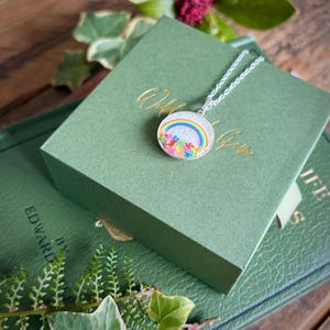 Sterling silver rainbow necklace, rainbow pendant, rainbow jewellery, rainbow gift, pride necklace, pride jewellery, real flower necklace image 4