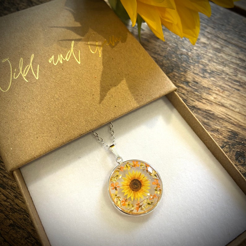 Pressed sunflower necklace Clearance