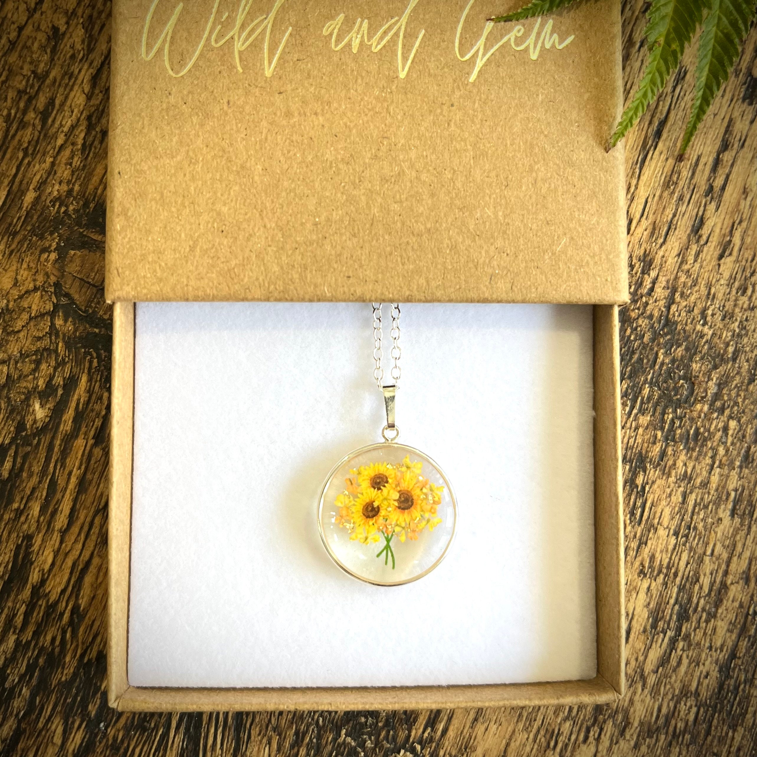 Sunflower Bunch Necklace, Sunflower Pendant, Sunflower Jewellery
