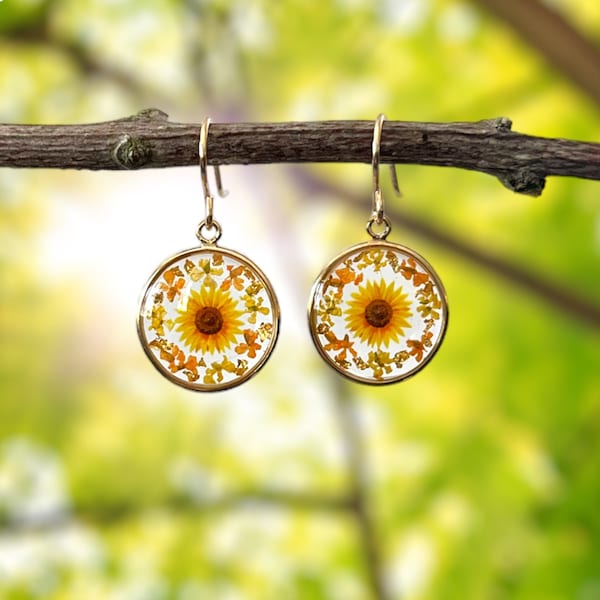 Gold sunflower earrings, sunflower earrings, gold sunflower earrings for women, sunflower jewellery, sunflower jewelry, sunflower gift