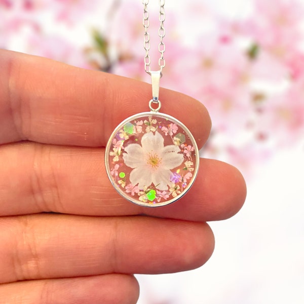 Cherry blossom sterling silver necklace, cherry blossom sterling silver pendant, Sakura necklace, Sakura pendant, Sakura jewellery