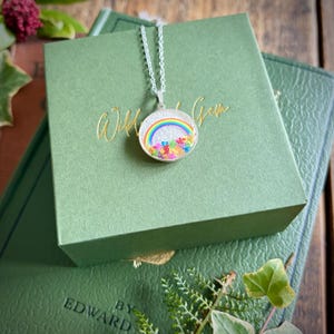 Sterling silver rainbow necklace, rainbow pendant, rainbow jewellery, rainbow gift, pride necklace, pride jewellery, real flower necklace image 9