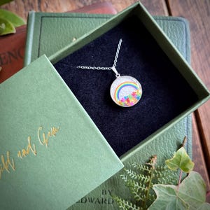 Sterling silver rainbow necklace, rainbow pendant, rainbow jewellery, rainbow gift, pride necklace, pride jewellery, real flower necklace image 8