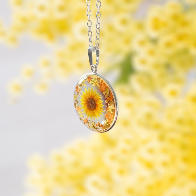 Sunflower Necklace Sunflower Pendant Pressed Flower Etsy