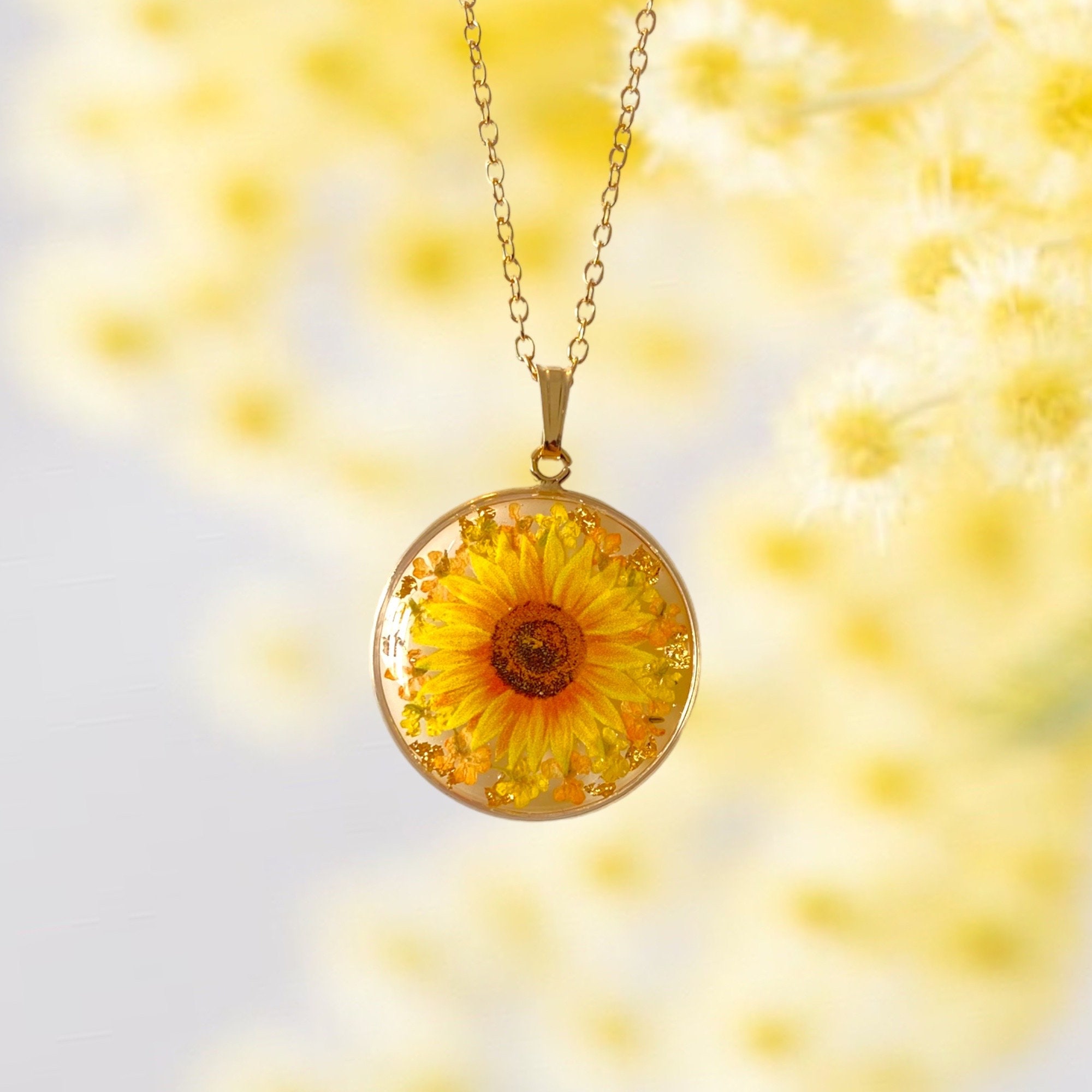 Gold Sunflower Necklace Gold Sunflower Pendant Gold Etsy