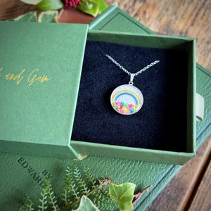 Sterling silver rainbow necklace, rainbow pendant, rainbow jewellery, rainbow gift, pride necklace, pride jewellery, real flower necklace image 7